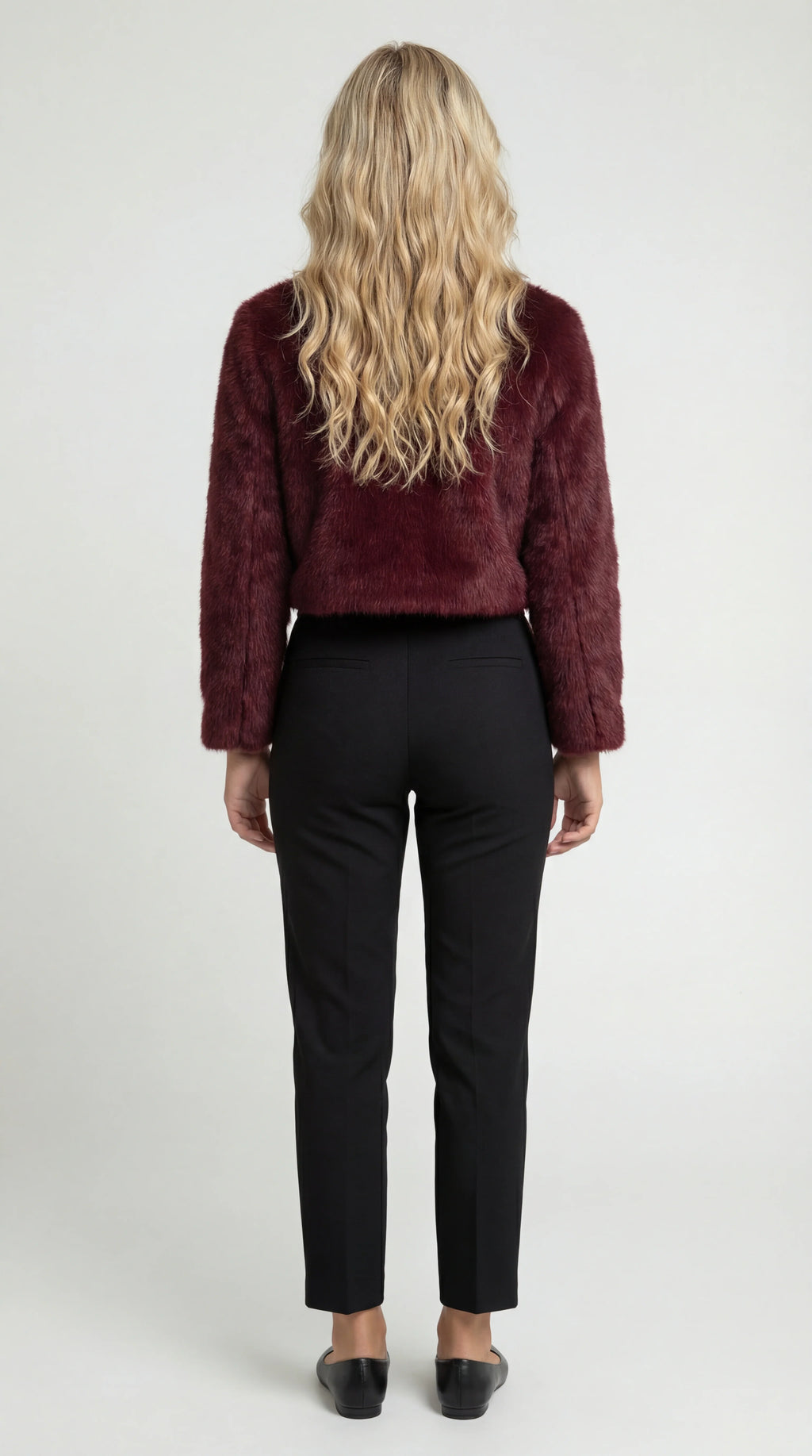 Faux Fur Short Coat with Round Neck and Straight Cut for Women
