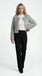 Faux Fur Short Coat with Round Neck and Straight Cut for Women