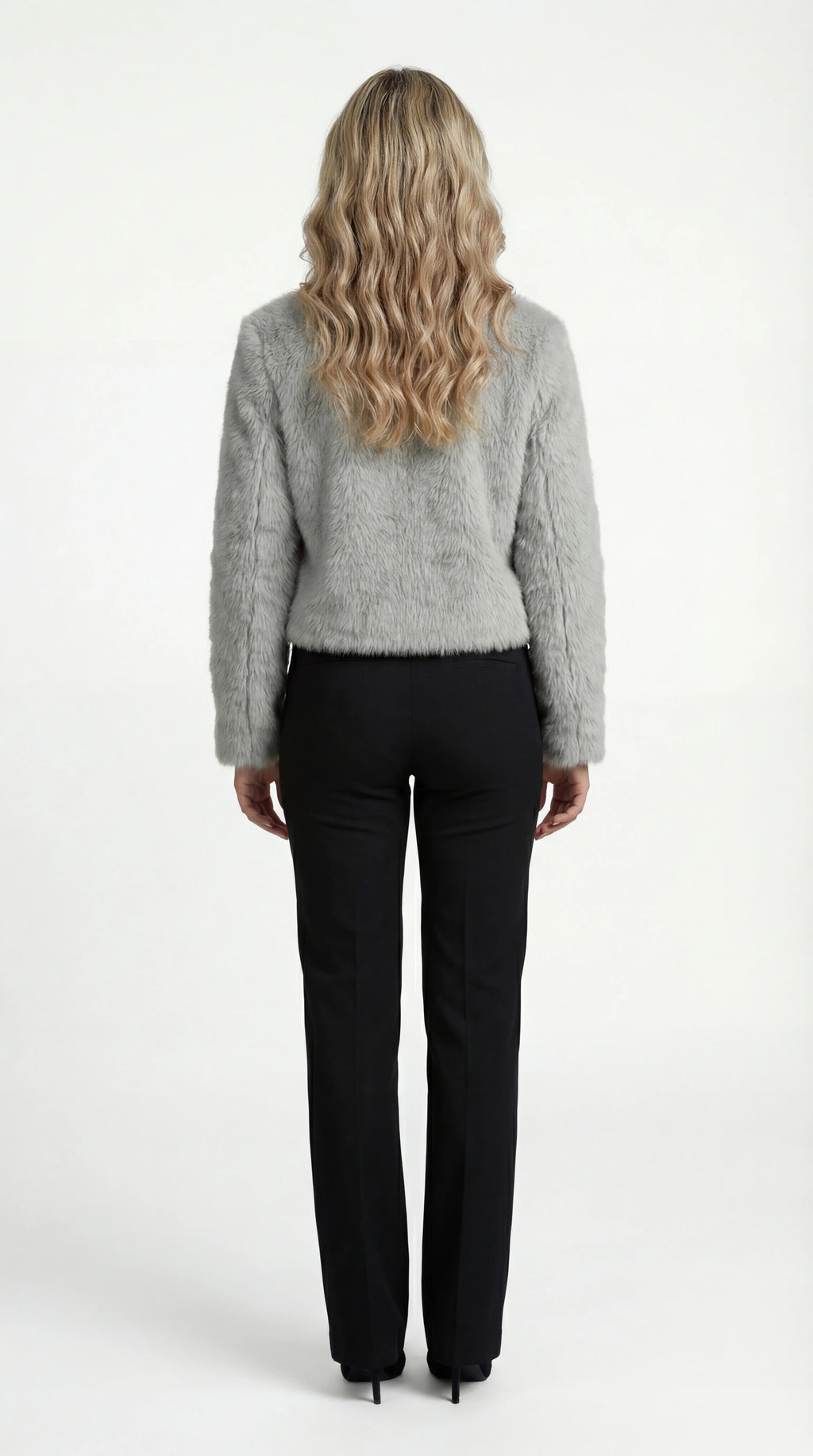 Faux Fur Short Coat with Round Neck and Straight Cut for Women
