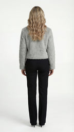 Faux Fur Short Coat with Round Neck and Straight Cut for Women