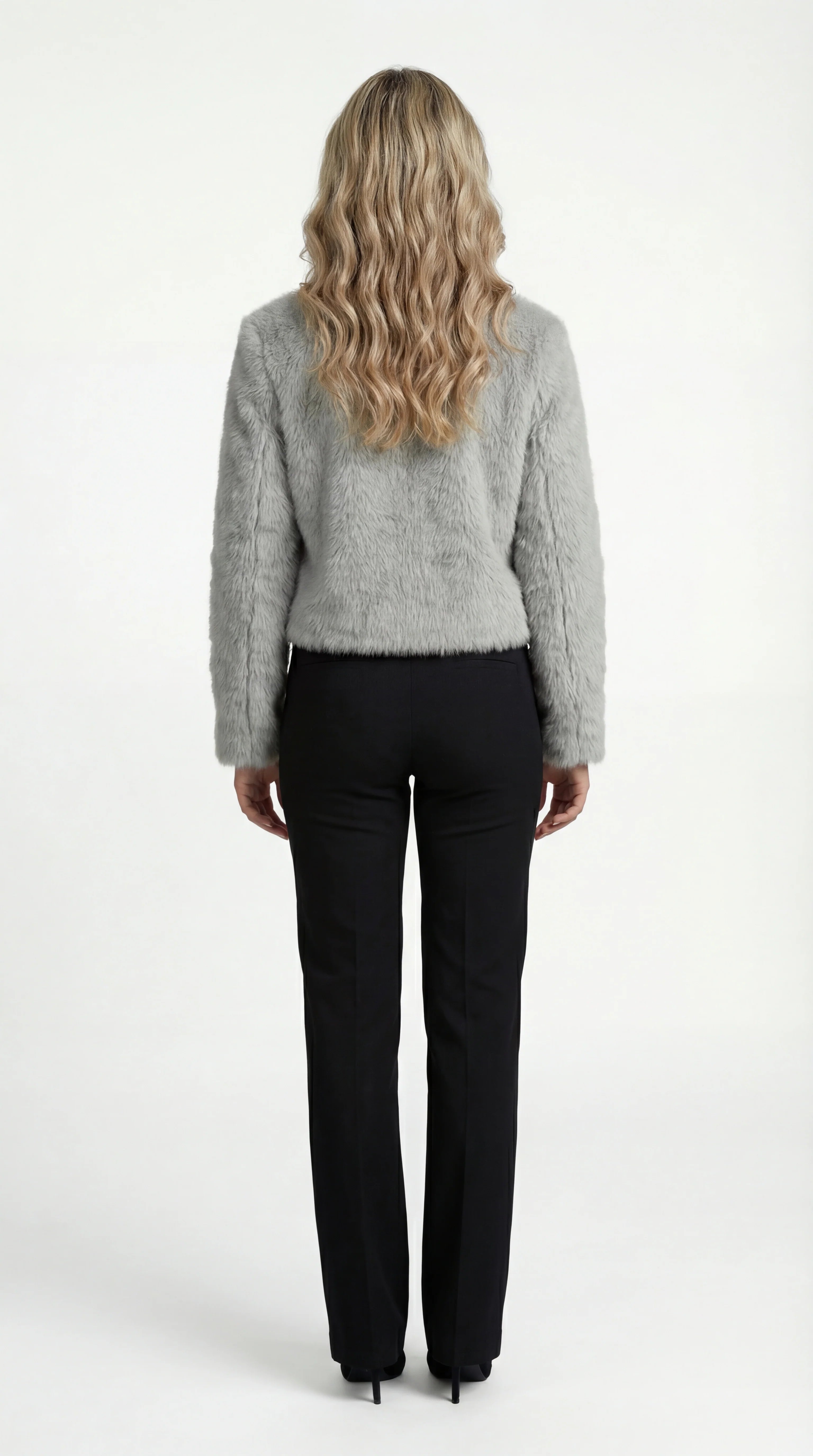 Faux Fur Short Coat with Round Neck and Straight Cut for Women