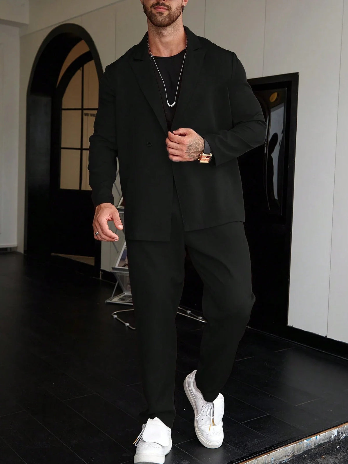 Slim Fit Two Piece Tailored Business Suit Set with Blazer and Trousers for Men