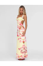 Pink Floral Print Maxi Dress with Lace Shoulder Straps for Women