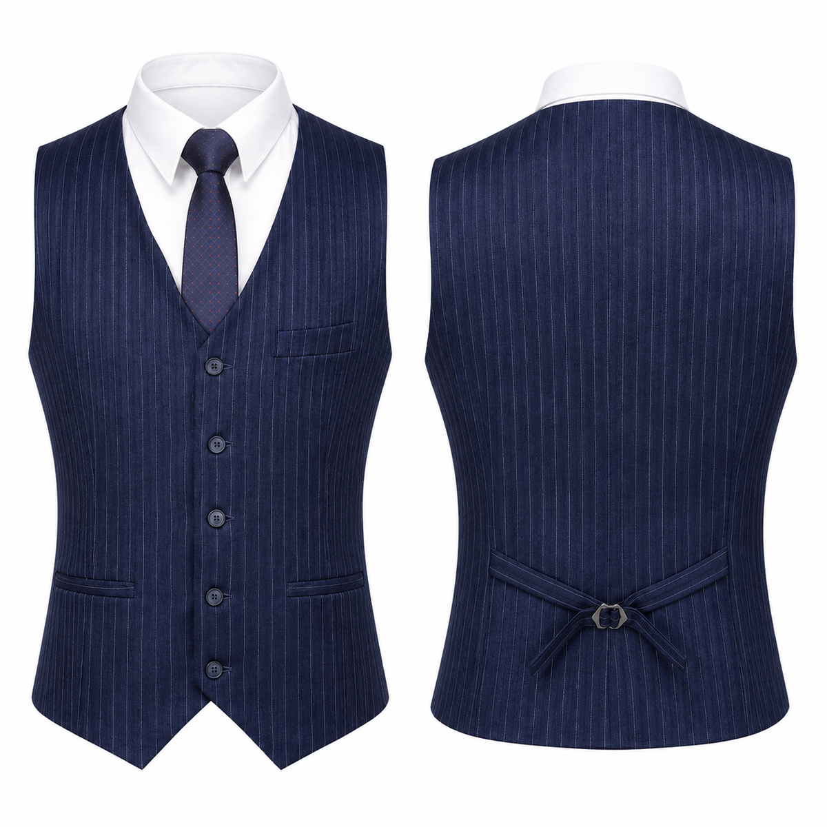 Navy Blue Tweed Double Breasted Three Piece Suit for Men | Wedding Occasion