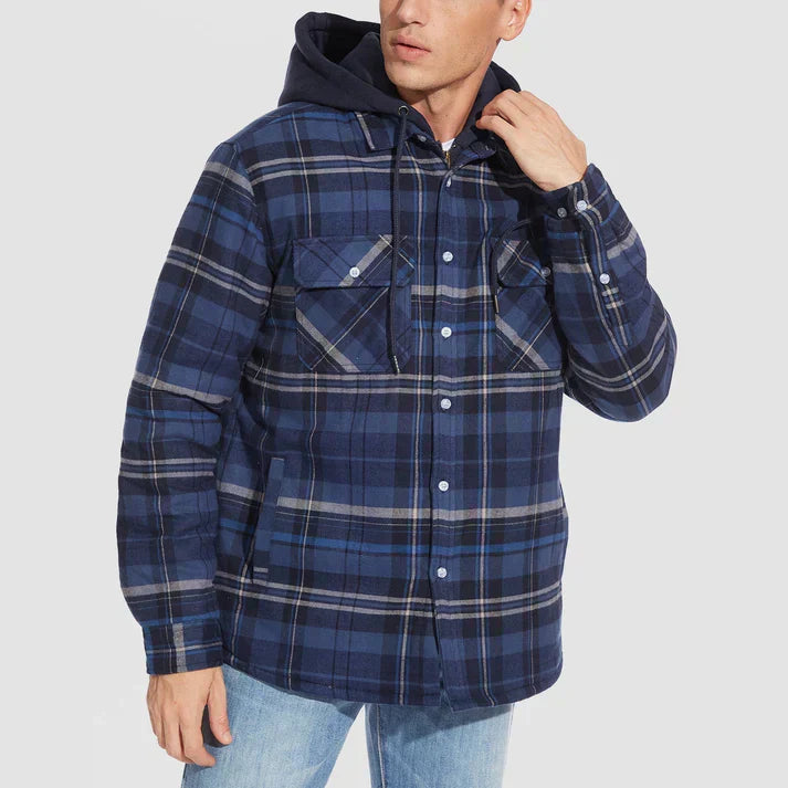 Men Jacket | Hooded with button front and check pattern