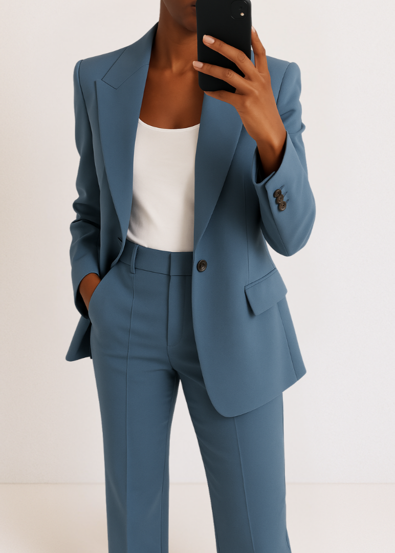 Women Suit Set | Blazer with button closure and high-waist pants