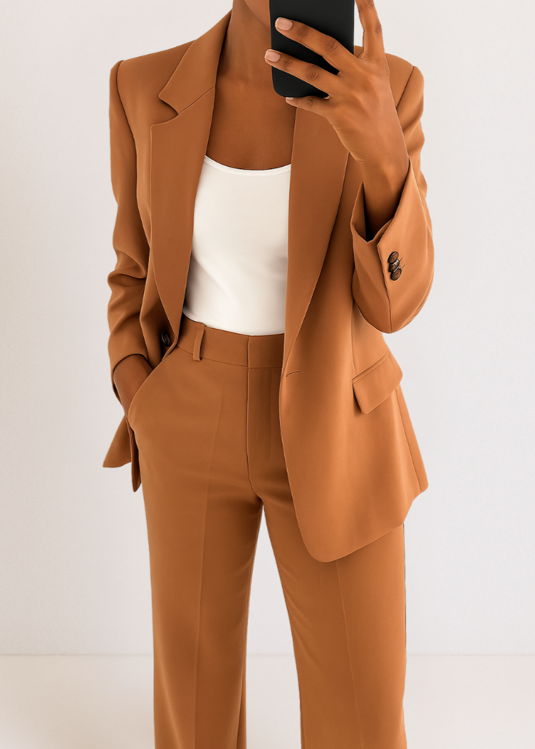 Women Suit Set | Blazer with button closure and high-waist pants