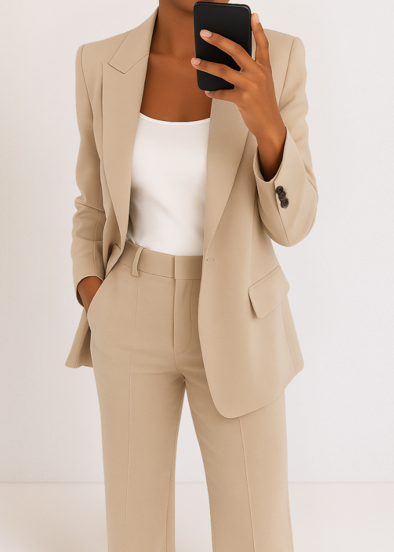 Women Suit Set | Blazer with button closure and high-waist pants