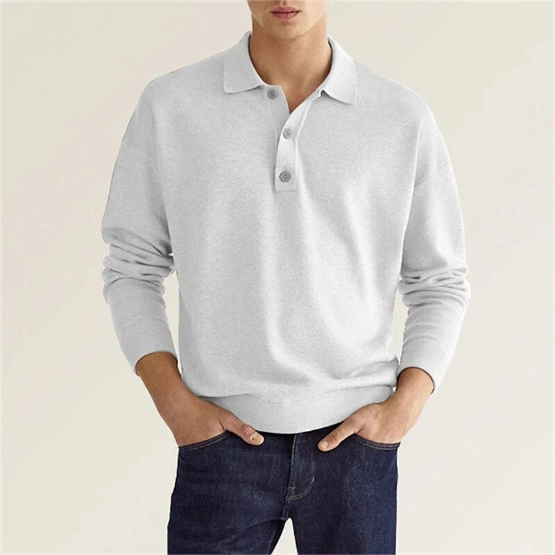 Polycotton Knitted Long Sleeve Polo Shirt for Men | Collared Top