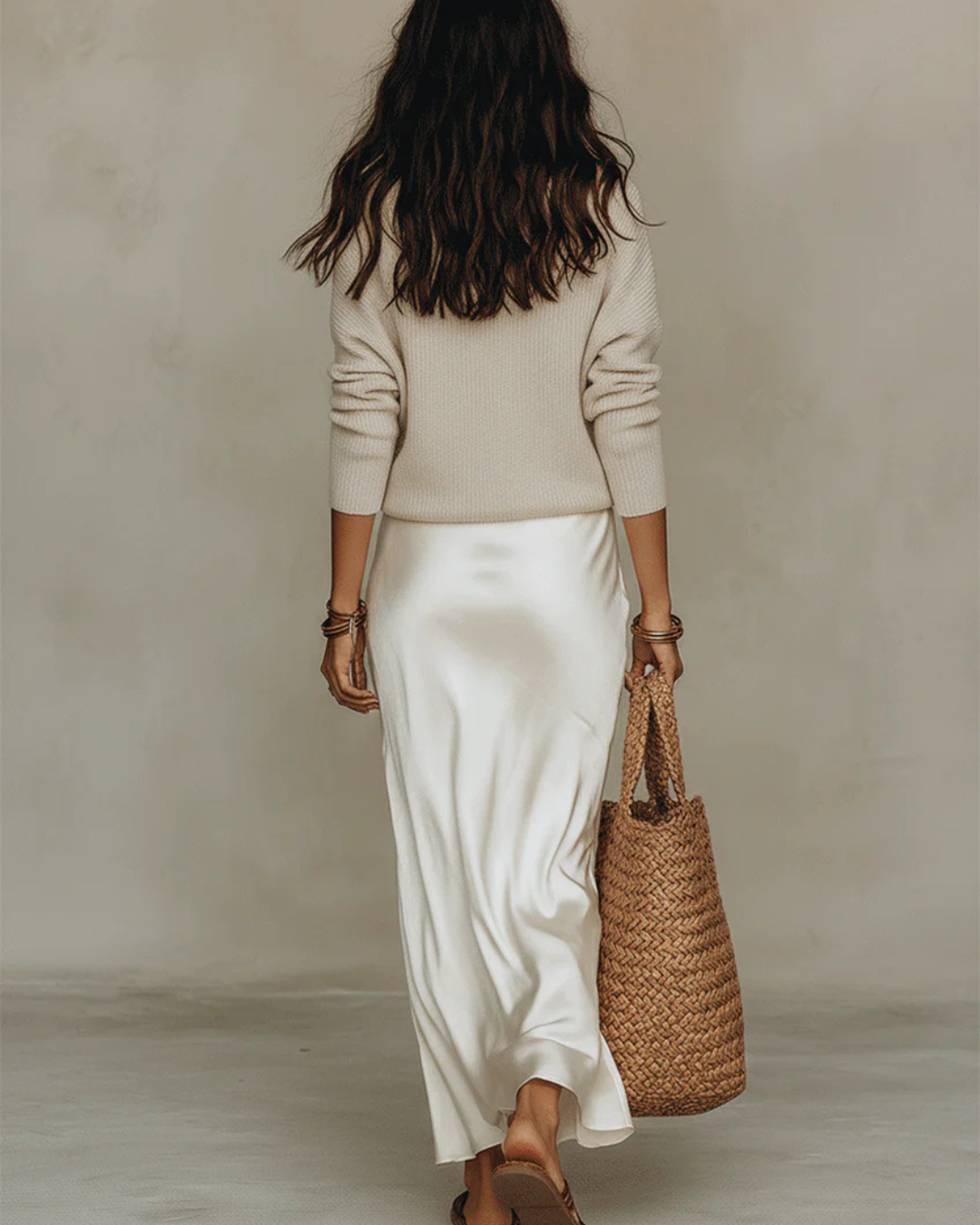 Satin Midi Dress and Knit Jumper Two Piece Set for Women | Layered Outfit