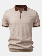 Textured Knit Quarter Zip Tailored Polo Shirt for Men | Smart Casual Style