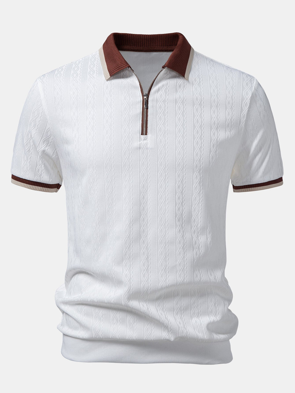 Textured Knit Quarter Zip Tailored Polo Shirt for Men | Smart Casual Style