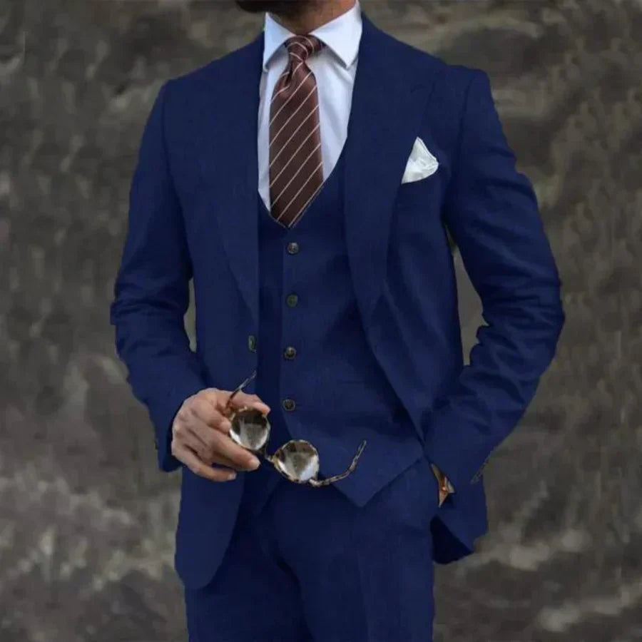 Navy Blue Tailored Formal Three Piece Blazer Waistcoat Trouser Suit for Men