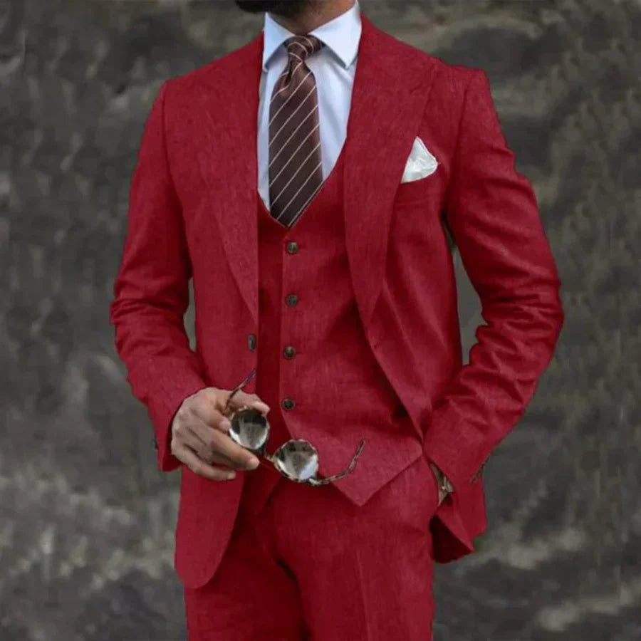 Navy Blue Tailored Formal Three Piece Blazer Waistcoat Trouser Suit for Men