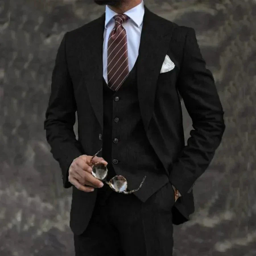 Navy Blue Tailored Formal Three Piece Blazer Waistcoat Trouser Suit for Men