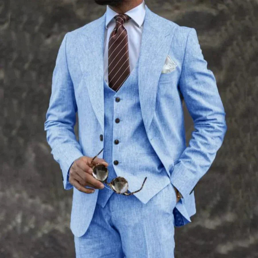 Navy Blue Tailored Formal Three Piece Blazer Waistcoat Trouser Suit for Men