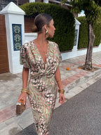 Women Dress | Wrap Front with V-Neckline and Midi Length