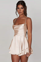 Red Backless Ruched Flared Square Neck Halter Cocktail Dress for Women