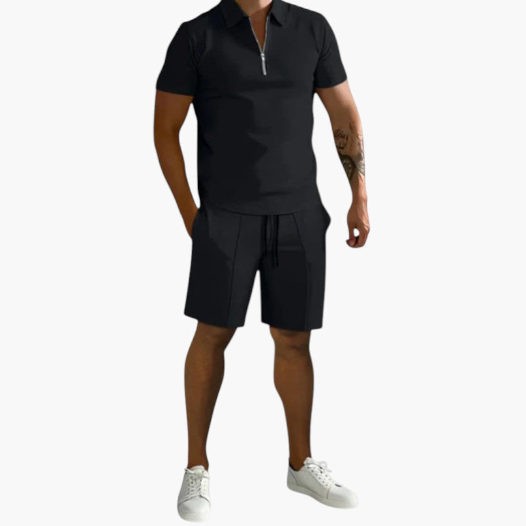 Men Shirt | Half-zip short sleeve with matching shorts set