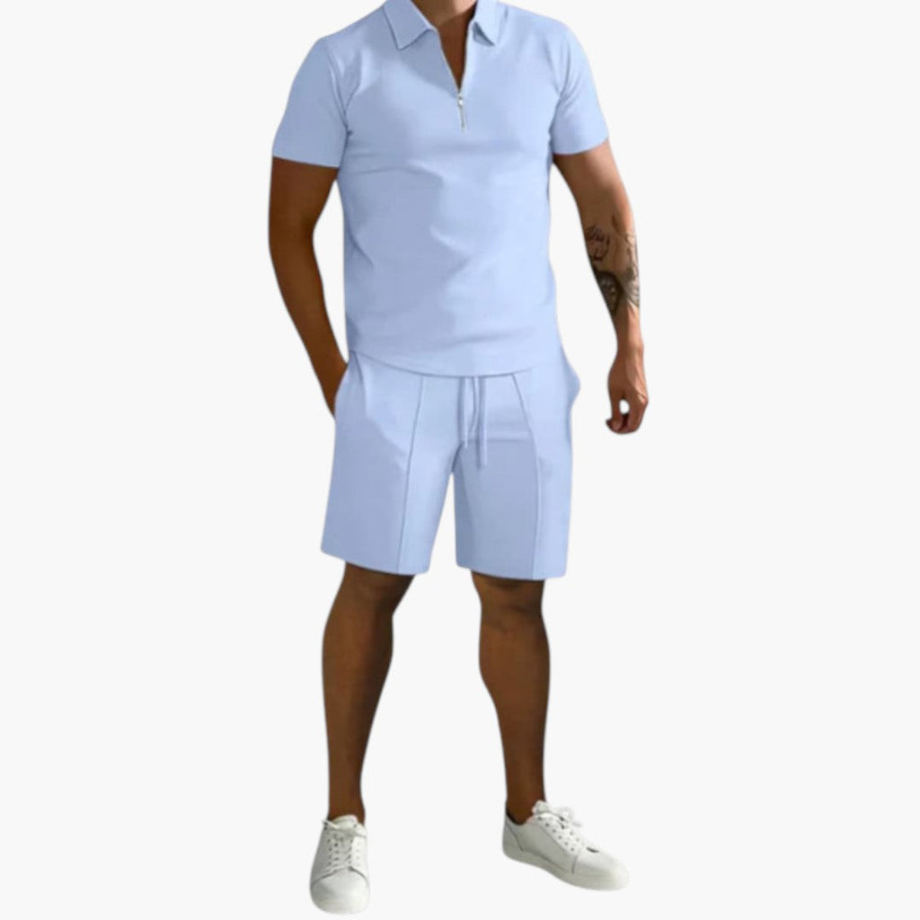 Men Shirt | Half-zip short sleeve with matching shorts set