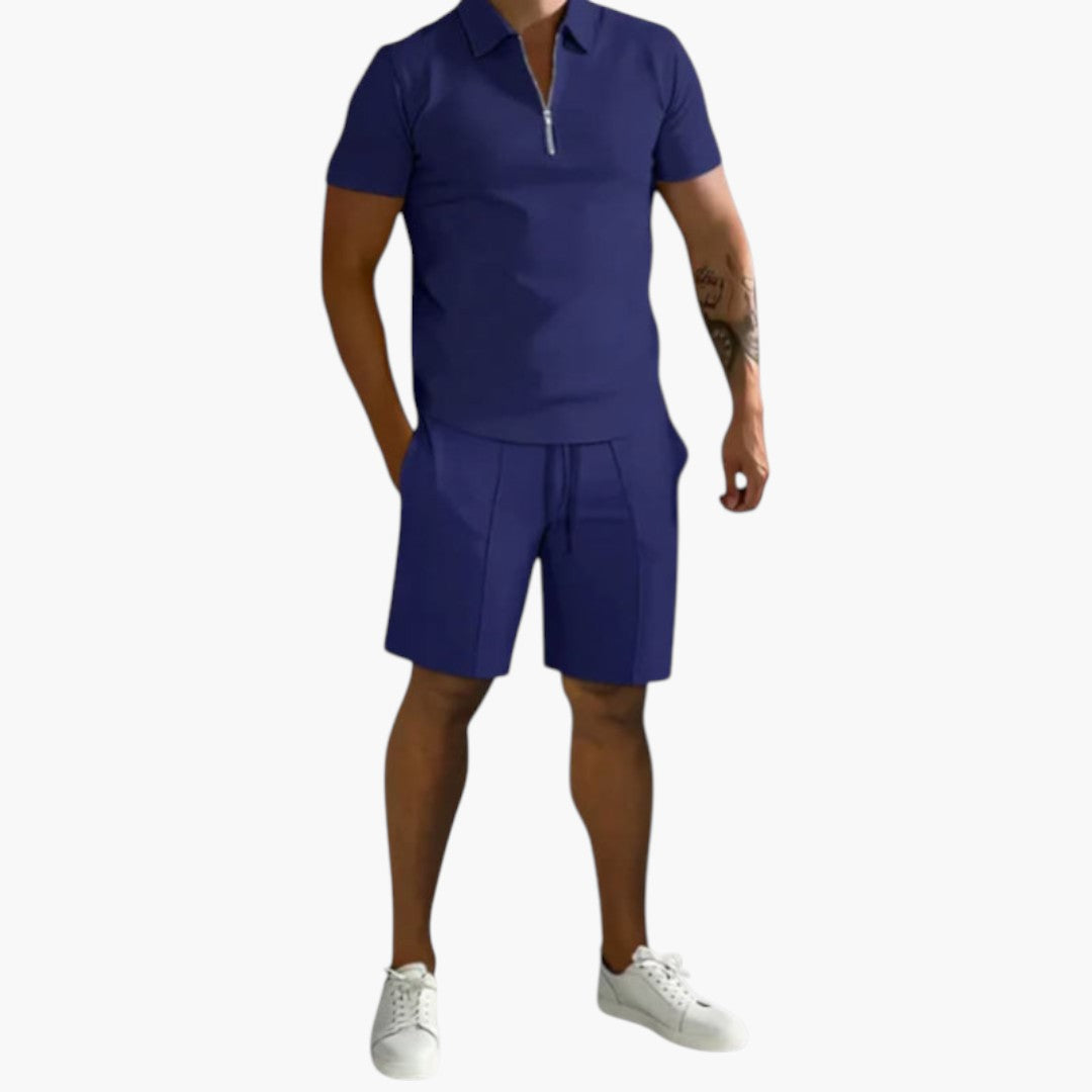 Men Shirt | Half-zip short sleeve with matching shorts set