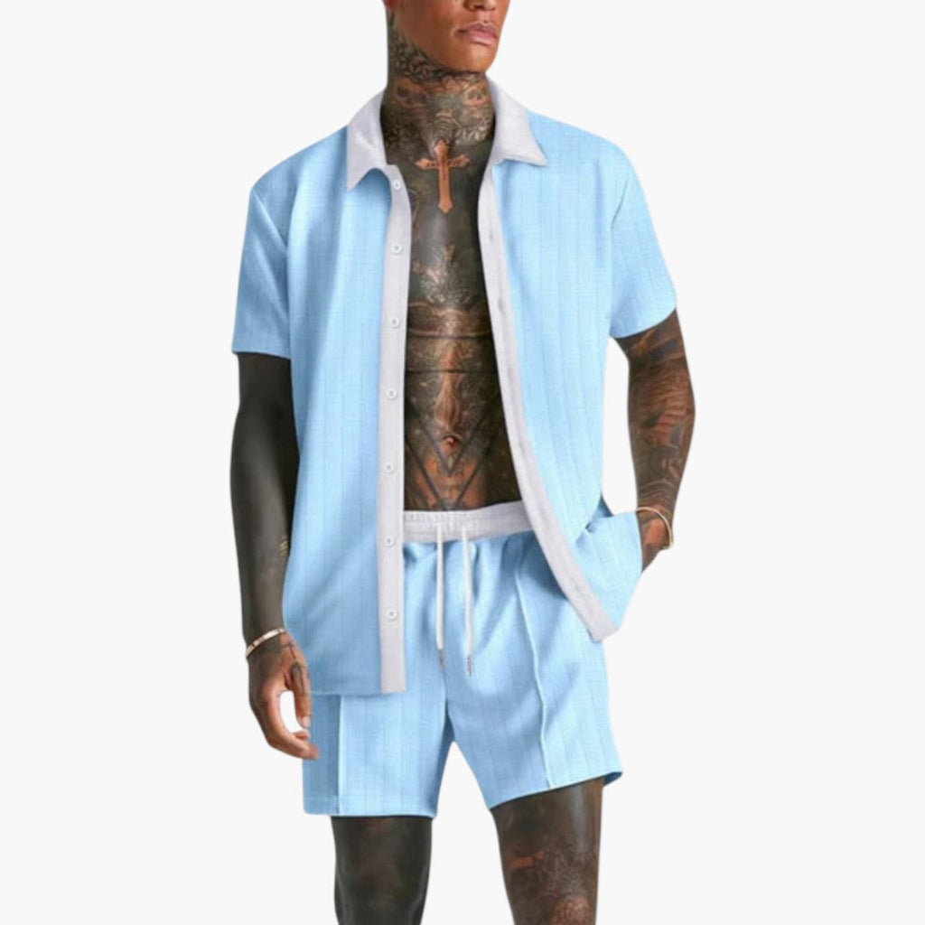 Men Shirt | Short Sleeve with Contrast Collar and Button Placket