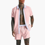 Men Shirt | Short Sleeve with Contrast Collar and Button Placket