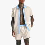 Men Shirt | Short Sleeve with Contrast Collar and Button Placket