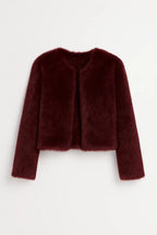 Faux Fur Short Coat with Round Neck and Straight Cut for Women