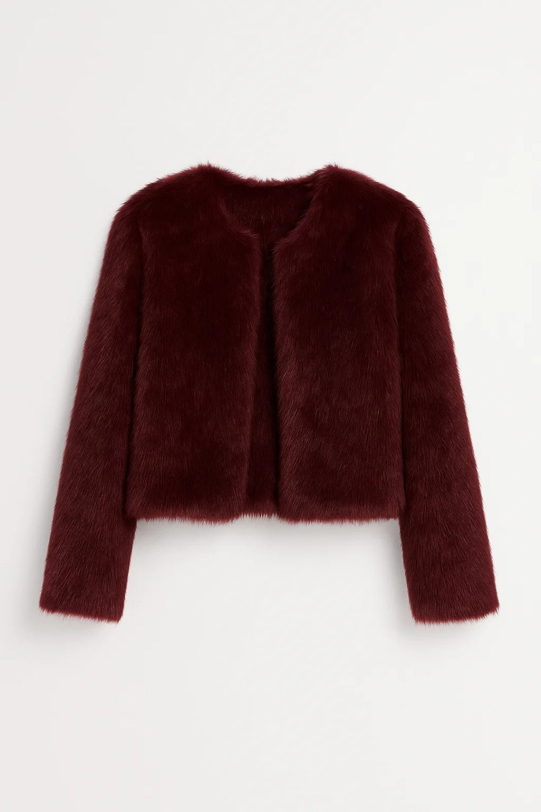 Faux Fur Short Coat with Round Neck and Straight Cut for Women