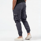 Grey Synthetic Multi-Pocket Cargo Jogger Trousers for Men