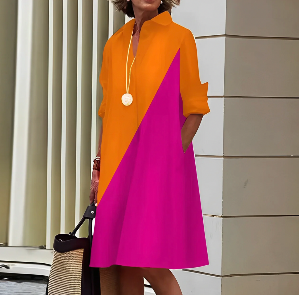 Red Long Sleeve Midi Dress for Women | Shirt Style Button Front