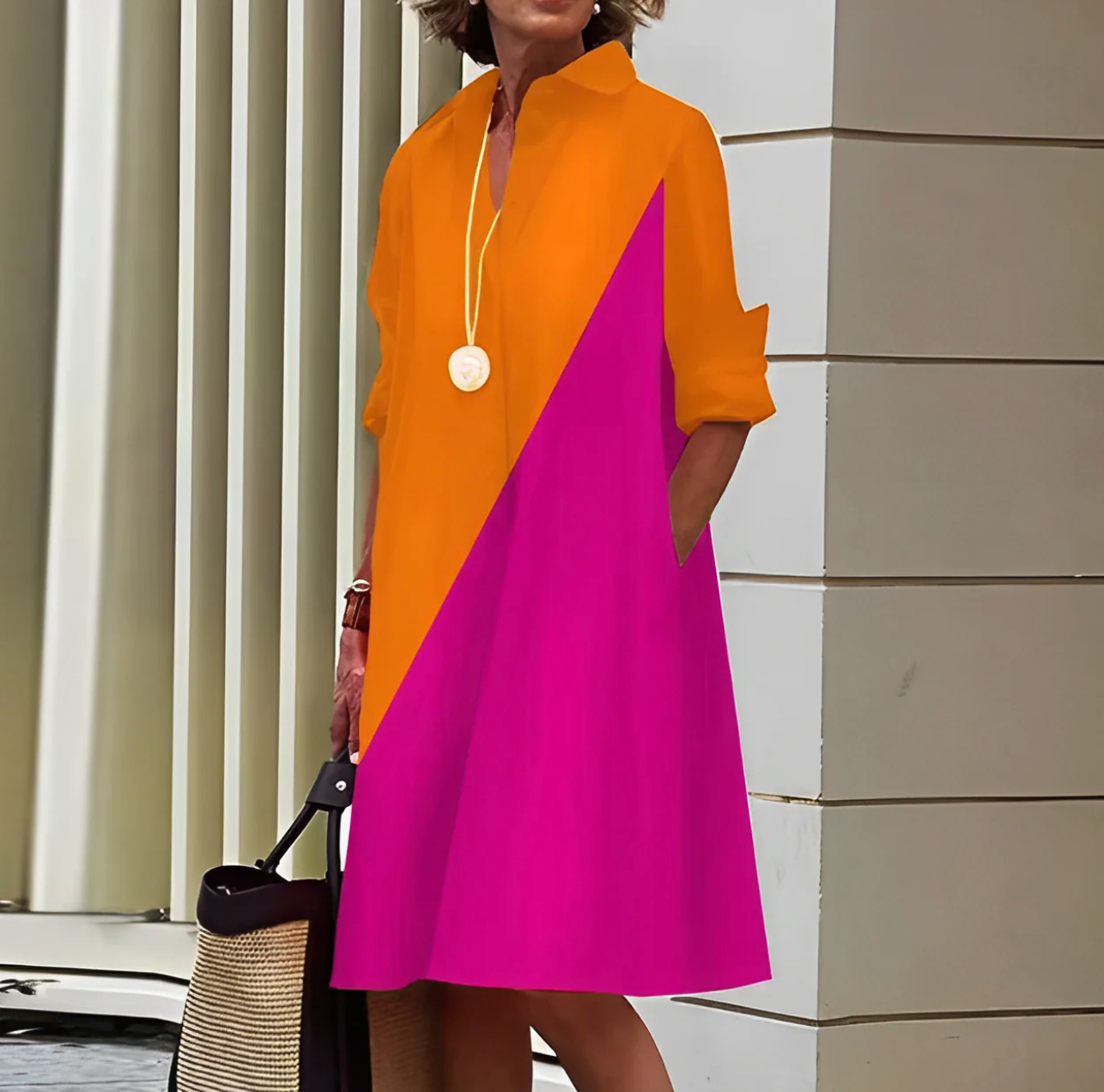 Red Long Sleeve Midi Dress for Women | Shirt Style Button Front
