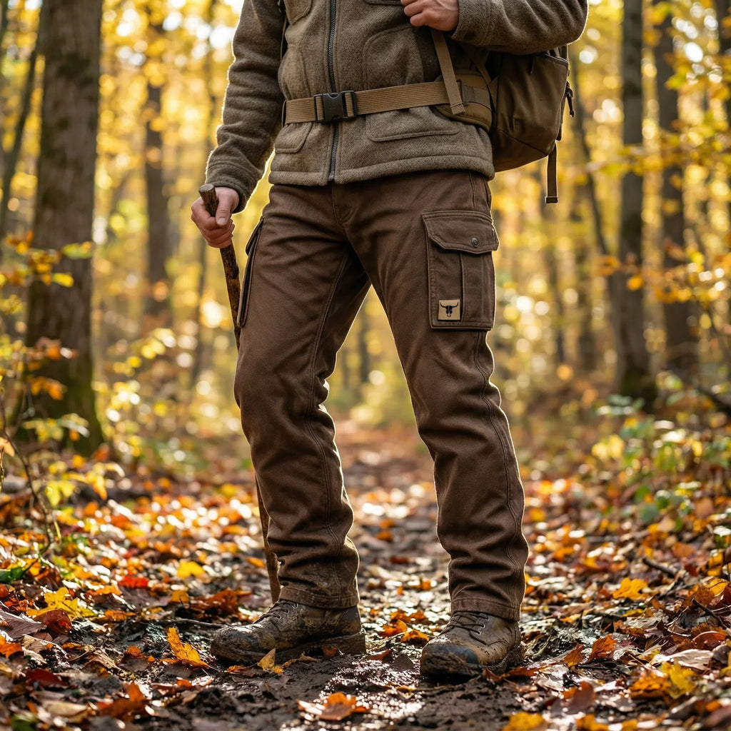 Brown Tapered Slim Fit Cargo Trousers with Flap Utility Pockets for Men