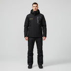 Black Hooded Ski Jacket and Trousers Set for Men | Two Piece Snowboard Outfit