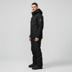 Black Hooded Ski Jacket and Trousers Set for Men | Two Piece Snowboard Outfit
