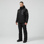 Black Hooded Ski Jacket and Trousers Set for Men | Two Piece Snowboard Outfit