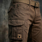 Brown Tapered Slim Fit Cargo Trousers with Flap Utility Pockets for Men