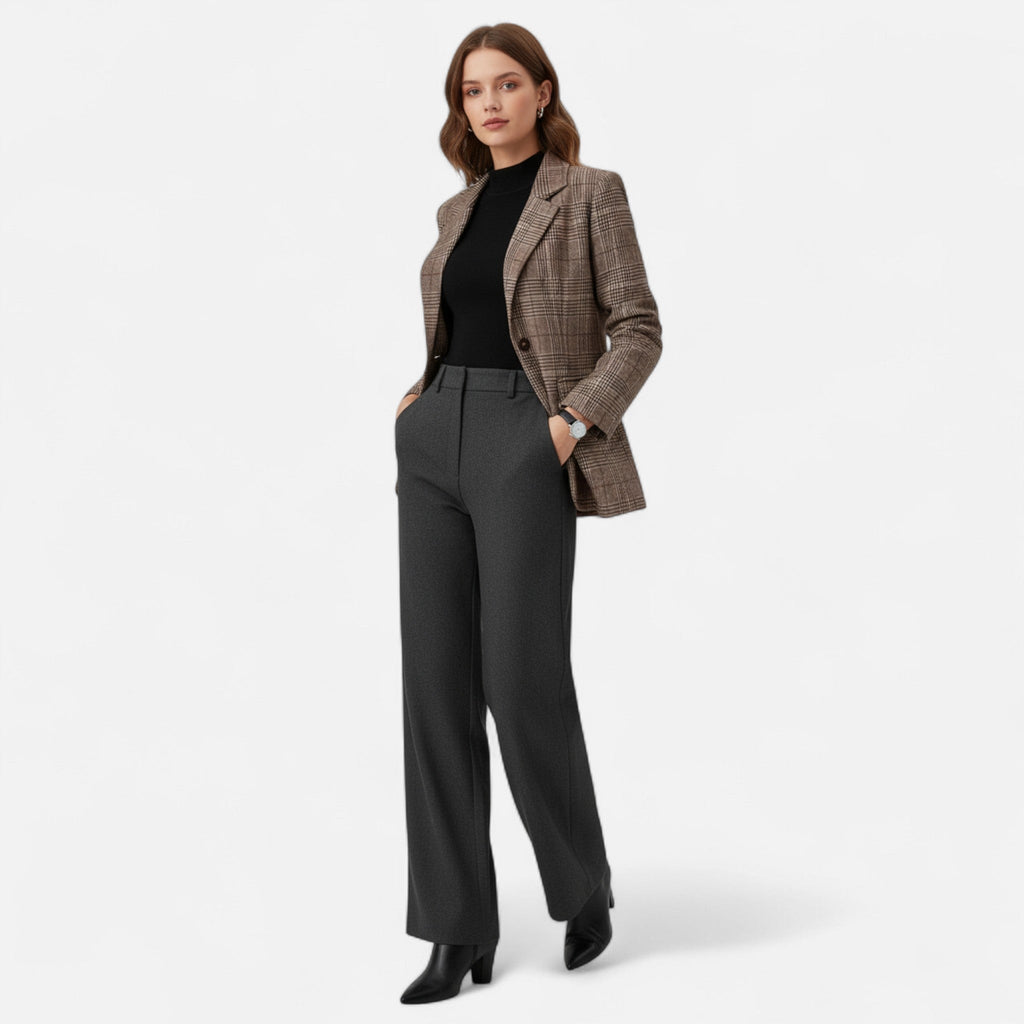 Brown Plaid Single Breasted Blazer for Women | Tailored Fit