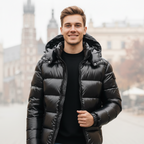 Men's Black Quilted Padded Jacket for Men | Slim Fit Insulated Winter Coat