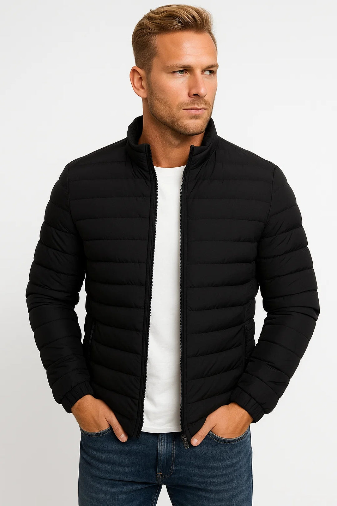 Men Jacket | Quilted with front zipper and high collar