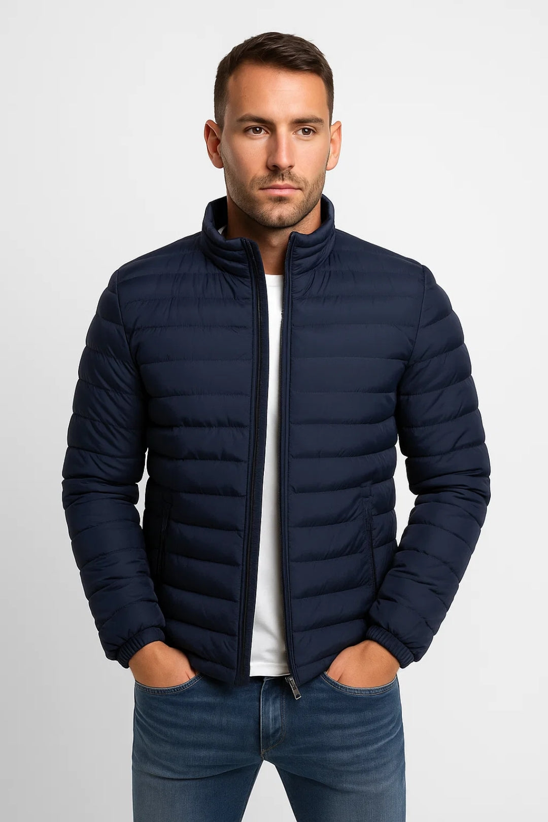 Men Jacket | Quilted with front zipper and high collar
