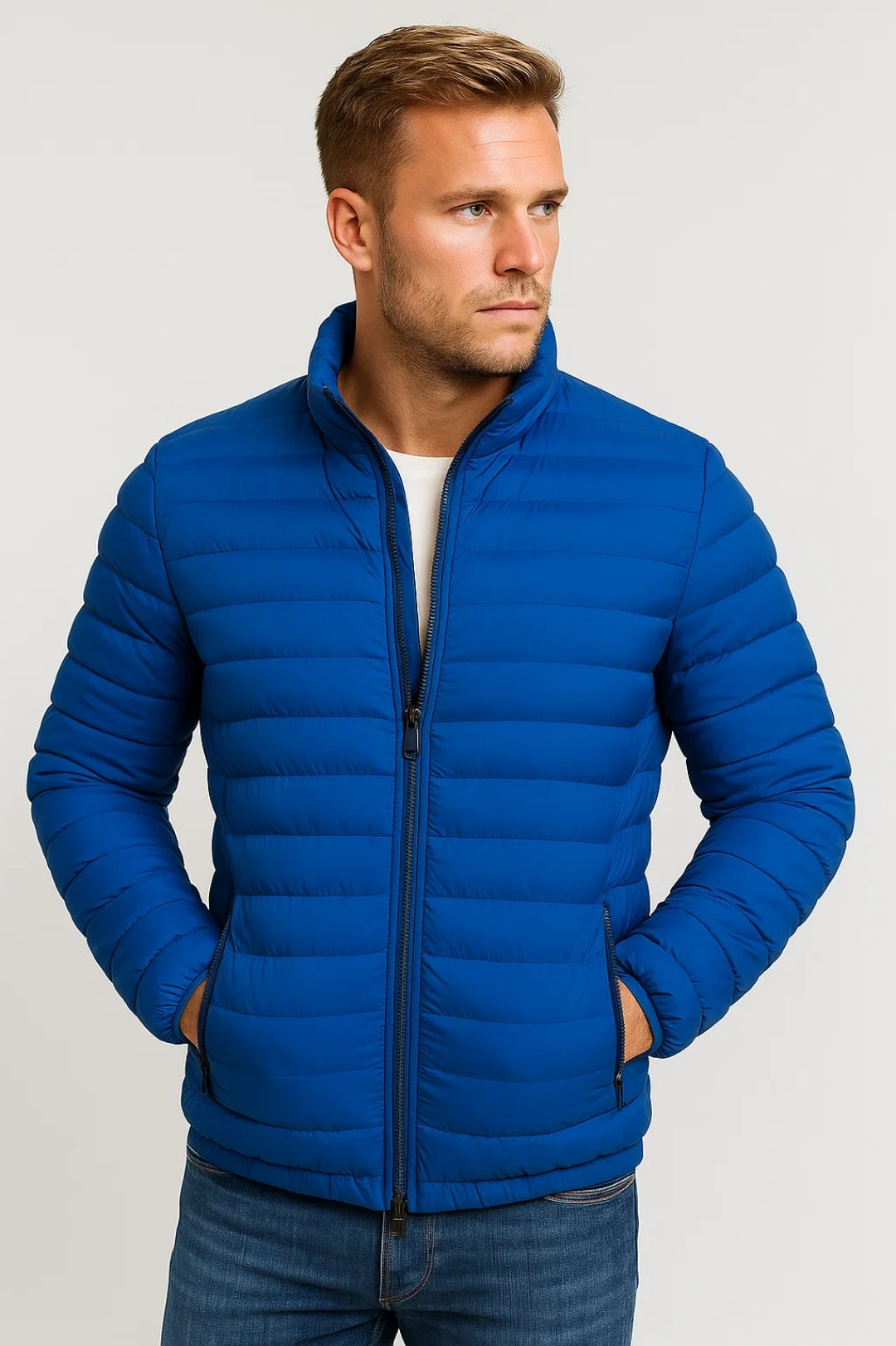 Men Jacket | Quilted with front zipper and high collar