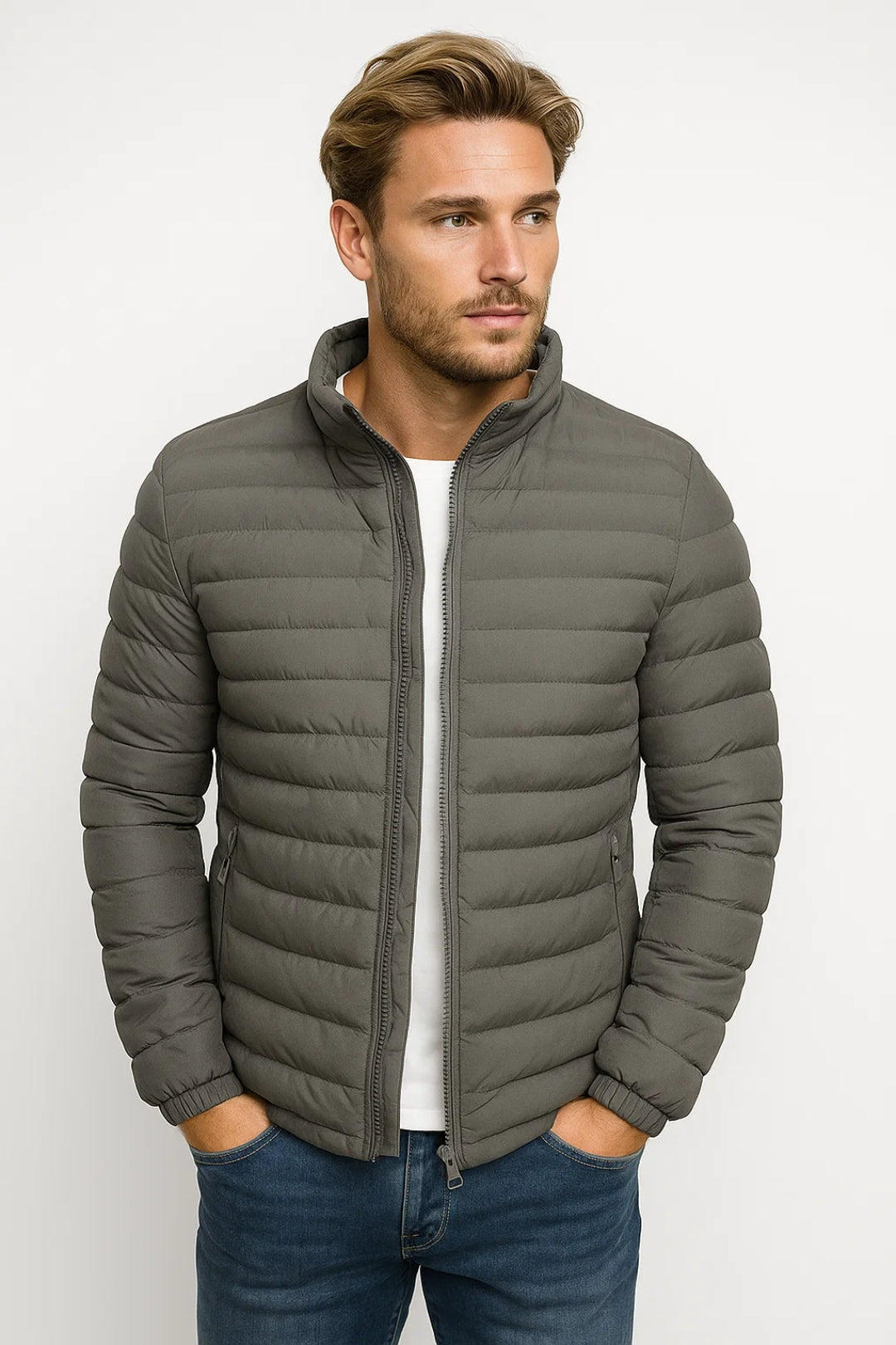 Men Jacket | Quilted with front zipper and high collar