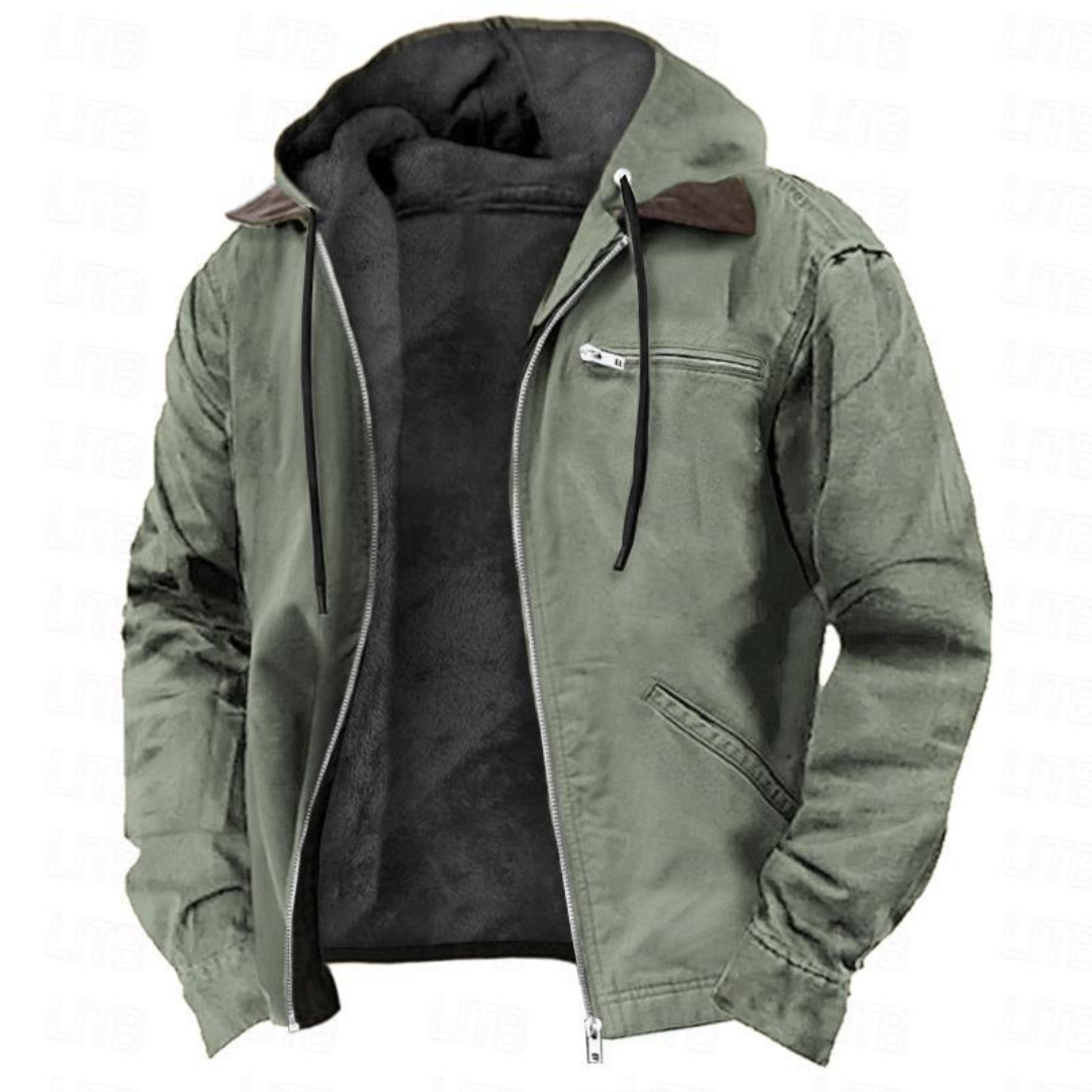 Warm Lined Winter Jacket with Removable Hood and Full Zip for Men | Autumn Wear