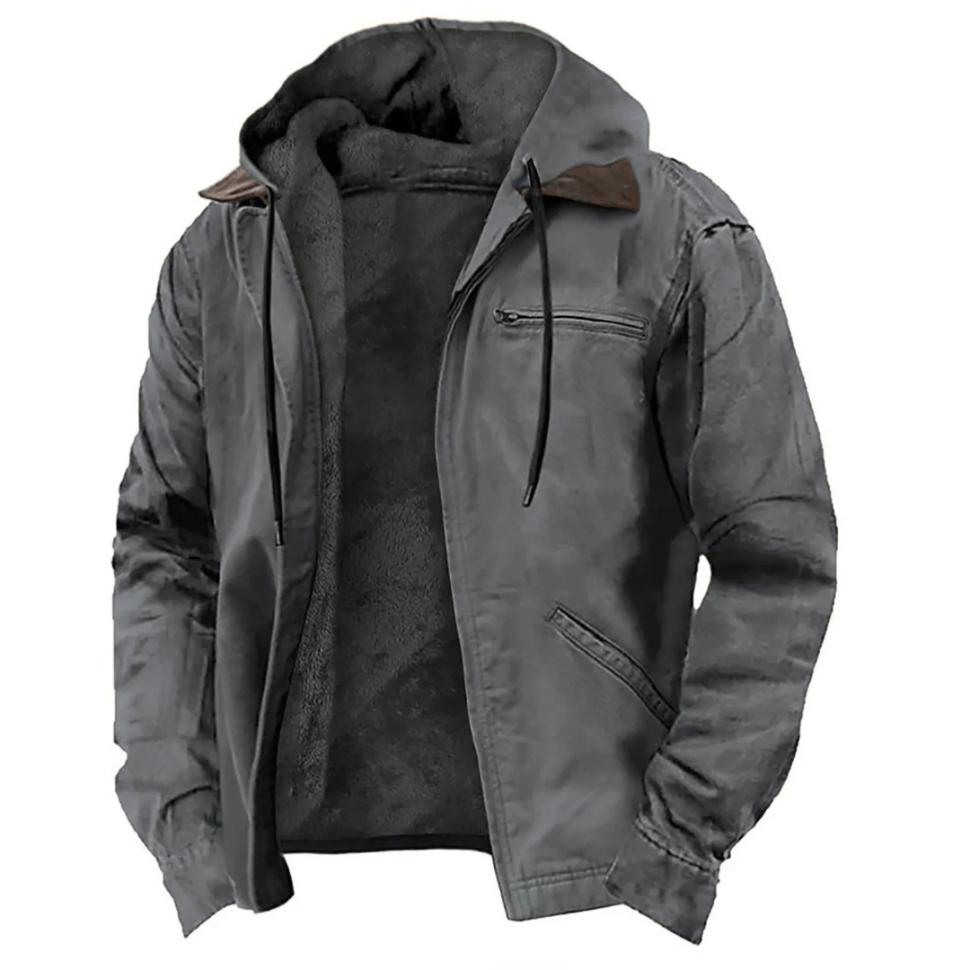 Warm Lined Winter Jacket with Removable Hood and Full Zip for Men | Autumn Wear