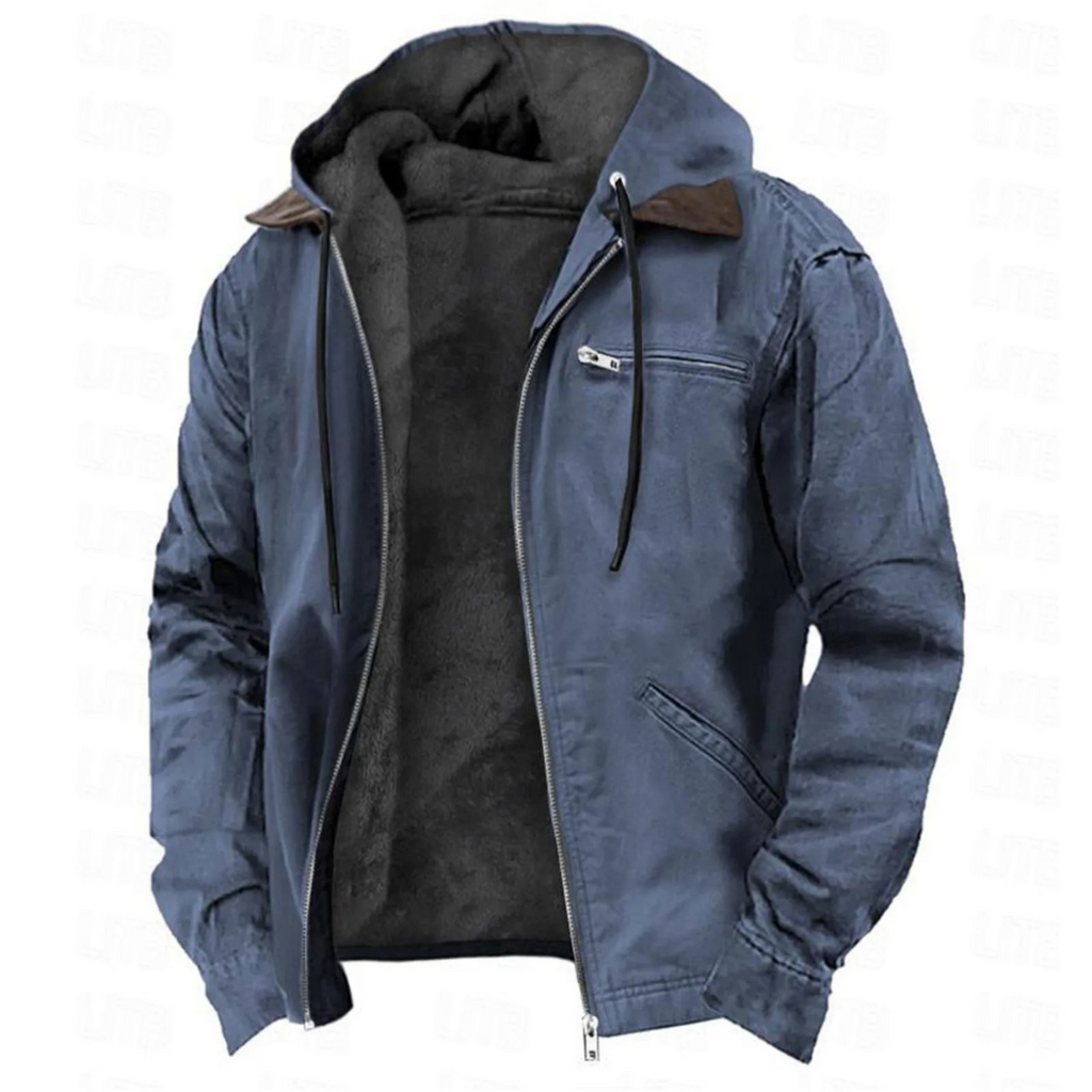 Warm Lined Winter Jacket with Removable Hood and Full Zip for Men | Autumn Wear