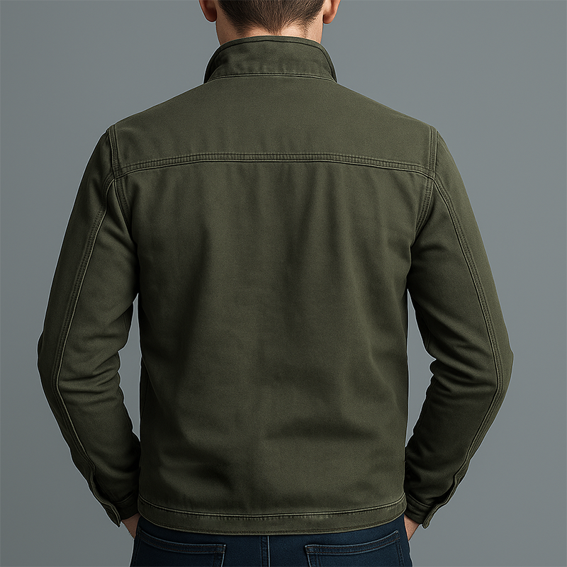 Army Green Stand Collar Zip Jacket for Men | Regular Fit Autumn Winter