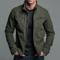 Army Green Stand Collar Zip Jacket for Men | Regular Fit Autumn Winter