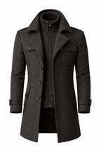 Wool Blend Double-Breasted Long Overcoat for Men
